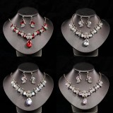 Necklace Set Fashion Water Drop Diamond Leaf Necklace Clavicular chain Bride Earrings Two Piece Set Accessories