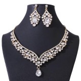 Necklace rhinestone earrings set hot sale electroplated alloy fashion new artificial gemstone