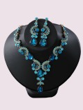 Bridal Wedding Dress Accessories Full Diamond Banquet Crystal Set Necklace Earrings Two Piece Set