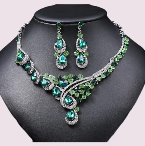 Bride jewelry wedding host full diamond crystal glass necklace earrings jewelry set