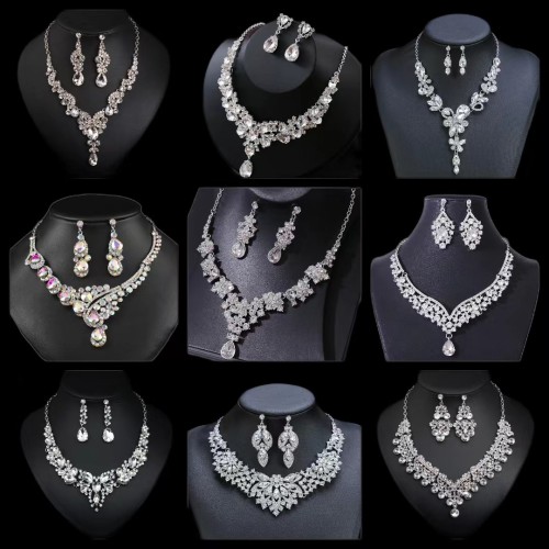 Diamond Bride Necklace Earring Set for Banquet and Party Exaggerated Fashion Dress Accessories