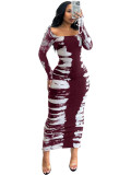 European and American women's clothing, Amazon's new spring pit stripe printed back slit U-neck autumn/winter dress