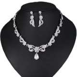 Bride headwear and necklace dual-purpose Earring two-piece set Minimalist alloy diamond wedding dress and wedding accessories for women