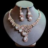 Bride jewelry Wedding Banquet Full Diamond Droplet Crystal Glass Necklace Earring Jewelry Set of Two