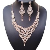 Rose Gold Necklace Earring Set Diamond inlaid jewelry Wedding and Evening Dress Accessories