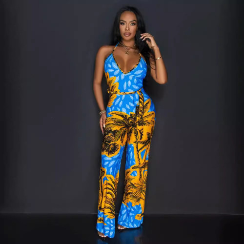 Sexy European and American printed jumpsuits for nightclubs
