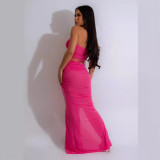Hot selling sexy split long skirt two-piece set in pink, white, and black