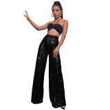 Cross border European and American women's high waisted fashionable casual pants Amazon eBay sequin loose drape wide leg pants for summer women
