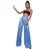 Cross border European and American women's high waisted fashionable casual pants Amazon eBay sequin loose drape wide leg pants for summer women
