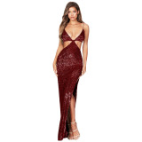 Wholesale skirts Summer women's open back hollowed out dresses Sweet and spicy foreign trade style sequin formal dresses