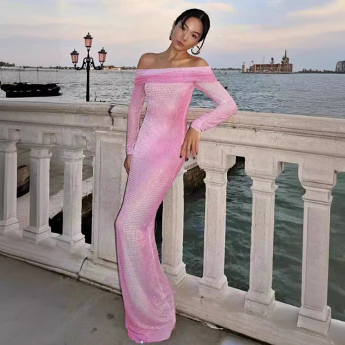Cross border new product, popular foreign trade, gradient hot diamond dress, elegant and fashionable high-end banquet and party dress in Europe and America