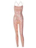 Gilding Strapless Women Fashion Sexy Spaghetti Straps Skinny Jumpsuit Lace Up Backless Slim Club Party Overalls Casual Rompers