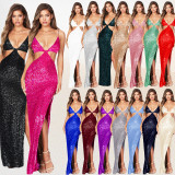 Wholesale skirts Summer women's open back hollowed out dresses Sweet and spicy foreign trade style sequin formal dresses