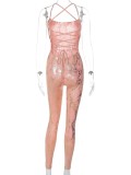 Gilding Strapless Women Fashion Sexy Spaghetti Straps Skinny Jumpsuit Lace Up Backless Slim Club Party Overalls Casual Rompers