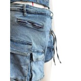 Y2K Fashion Denim Crop Tops Summer Two Piece Pant Sets Biker Shorts Suits Sets Cropped jean Cargo Pocket Pants Sexy Outfits