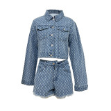 New women's casual distressed denim shorts set