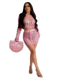New women's casual knitted hollow sequin beach skirt two-piece set