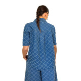 New women's casual plaid washed denim flared pants set