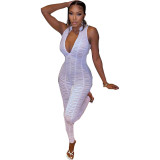 2024 Summer Women's New Sleeveless Deep V-neck Sexy Spicy Girl Pleated Personalized Tight jumpsuit