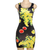 2024 Summer New Women's Street Personalized Flower Print Slim Fit Waist Wrap Dress