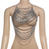 2024 Summer Women's Wear New Product Fashionable and Personalized Metal Chain Hanging Neck Open Back Sexy Hollow Small Tank Top