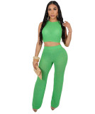 New Women's Casual Hollow Knitted Pants Sleeveless Set