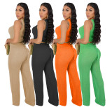New Women's Casual Hollow Knitted Pants Sleeveless Set
