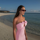 Summer New Sexy Fashion Women's High Waist Slim Fit Wrap Hip Bra Pink Dress