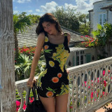 2024 Summer New Women's Street Personalized Flower Print Slim Fit Waist Wrap Dress