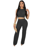 New Women's Casual Hollow Knitted Pants Sleeveless Set