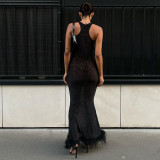 2024 Summer Women's New Long Dress Fashionable Plush Spliced Sexy Slim Fit Dress