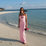 Summer New Sexy Fashion Women's High Waist Slim Fit Wrap Hip Bra Pink Dress