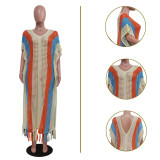 New women's striped fringe knitted beach skirt