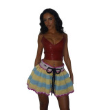 Summer Women's New Fashionable and Sexy Short Skirt with Drawstring Fine Ribbon Knitted Colorful Wrapped Hip Short Skirt