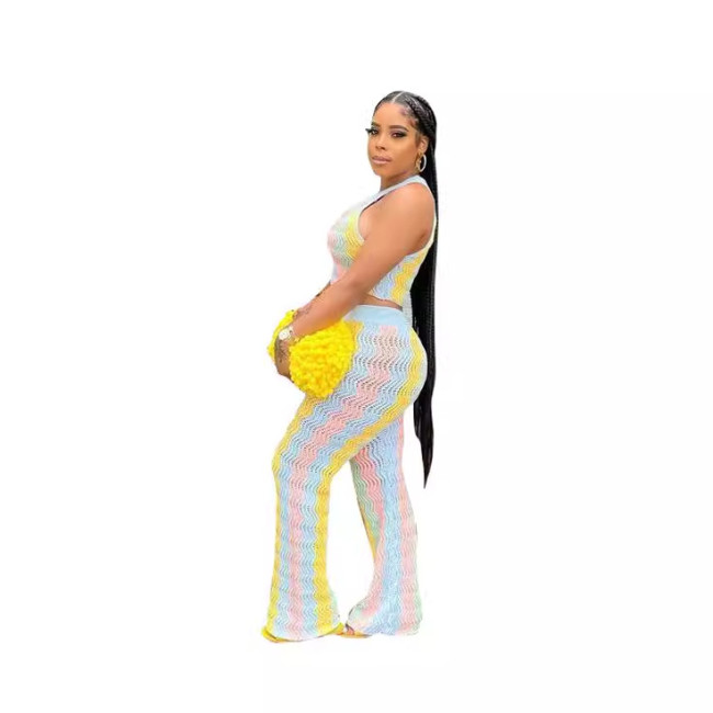 New women's sleeveless knitted trumpet pants set
