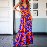Cross border fashion women's clothing for spring and summer, Amazon's new camisole V-neck print, elegant temperament, A-line dress