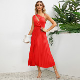 Cross border European and American foreign trade Amazon dress sexy slim fit mid length pleated A-line skirt oversized women's clothing popular