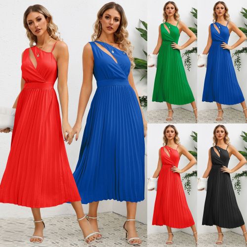 Cross border European and American foreign trade Amazon dress sexy slim fit mid length pleated A-line skirt oversized women's clothing popular