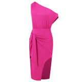 Cross border European and American foreign trade women's sexy diagonal shoulder strap wrapped buttocks dress, summer new Amazon dress
