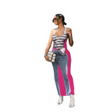 Women's personalized style sleeveless elastic digital printed skirt