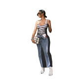 Women's personalized style sleeveless elastic digital printed skirt