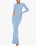 Summer New Fashion Style Elegant and Slim Fit Short Sleeve Round Neck Long Basic Dress for Women