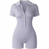 Women's yoga jumpsuit ribbed V-neck elastic waistband sports jumpsuit
