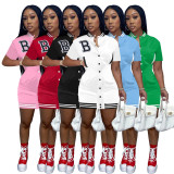 Women's summer short sleeved B embroidered dress