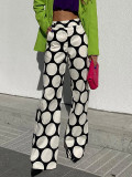 Street trendsetter printed contrasting dots printed wide leg pants straight leg pants high waisted casual pants