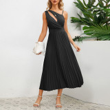 Cross border European and American foreign trade Amazon dress sexy slim fit mid length pleated A-line skirt oversized women's clothing popular