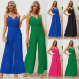 Amazon's cross-border fashion women's best-selling V-neck camisole pleated jumpsuit from Europe and America