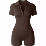Women's yoga jumpsuit ribbed V-neck elastic waistband sports jumpsuit