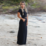 Fashion casual set, spring/summer new short sleeved T-shirt+long pants two-piece set, foreign trade oversized women's clothing