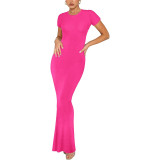 Summer New Fashion Style Elegant and Slim Fit Short Sleeve Round Neck Long Basic Dress for Women